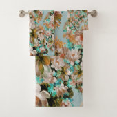 Perzik en groene bloemen bad handdoek (Insitu)