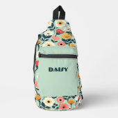 Perzik en Groene Retro Bloemen Sling Bag (Voorkant)