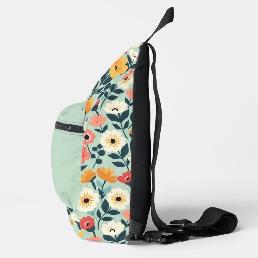 Perzik en Groene Retro Bloemen Sling Bag (Rechts)