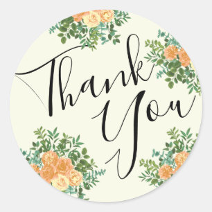 Perzik en Ivory Peony en Roos Floral Wedding Ronde Sticker