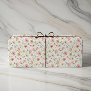 Perzik- en koraalbloemige huwelijksverpakkings pap cadeaupapier