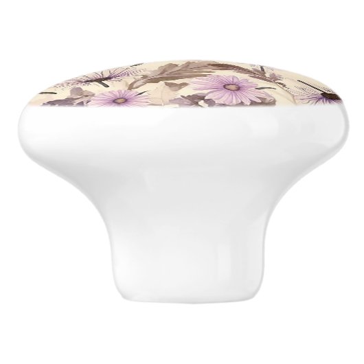 perzik en lavendelbloem keramische knop (Zijkant)