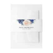 Perzik en marineblauw bloemenbruiloft uitnodigingen wikkel (Voorkant Voorbeeld)