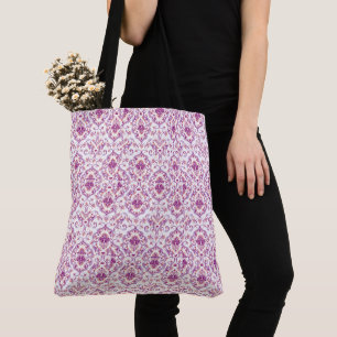Perzik en Paarse Damask Floral Elegant Pattern Draagtas