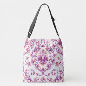 Perzik en Paarse Damask Floral Pattern Elegant Crossbody Tas (Achterkant)