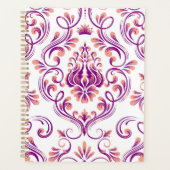 Perzik en Paarse Damask Floral Pattern Elegant Planner (Voorkant)