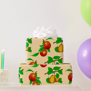 Perzik en Peer Fruit Patroon Rustieke Botanische Cadeaupapier