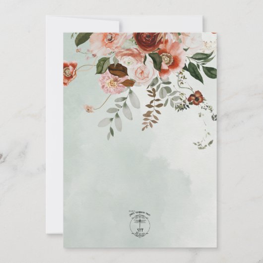 Perzik- en roestkleurige bloemen groene waterverf kaart (Achterkant)