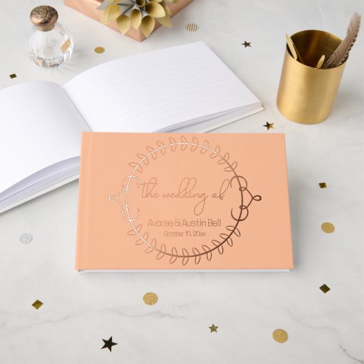 Perzik en Roos Gold Foil Wedding Gastenboek (Voorkant open)