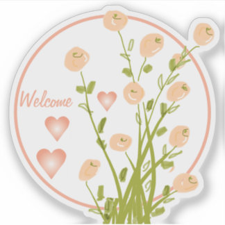 Perzik en roze bloemen sticker