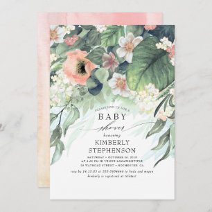 Perzik en roze bloemig Elegant Baby shower Kaart