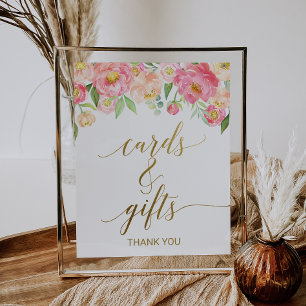 Perzik en roze Kaarten van Peony Flowers en cadeau Poster