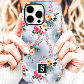 Perzik en roze monogram bloemen Case-Mate iPhone case