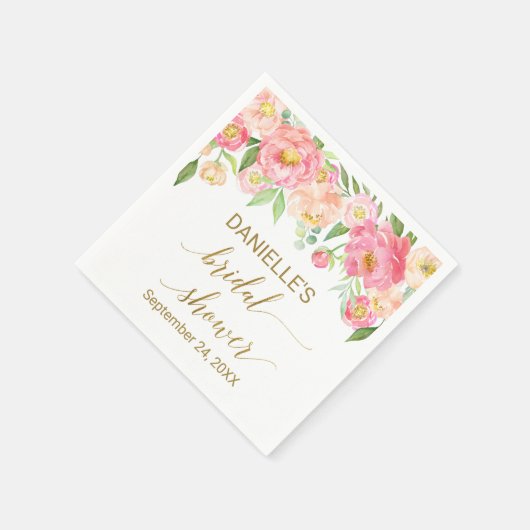 Perzik- en roze pioenroos bloemen bruidsdouche servet (Hoek)