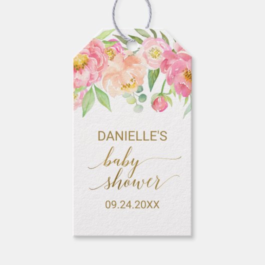 Perzik en Roze Pony Flowers Baby shower Favor Cadeaulabel (Voorkant)