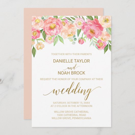 Perzik en roze pony Flowers Weddenschap Kaart (Voorkant / Achterkant)