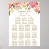 Perzik en roze pony Flowers Wedding Seating Chart Poster (Voorkant)