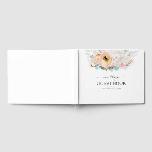 Perzik en Roze Waterverf Bloemen Bruiloft Gastenboek (Volledig)