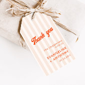 Perzik en Tangerine Gestreepte Retro Bruiloft Cadeaulabel