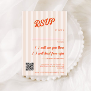 Perzik en Tangerine Gestreepte Retro Bruiloft RSVP Kaartje