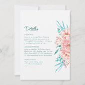Perzik en Turquoise Bloemen Bruiloft Details Kaart (Voorkant)