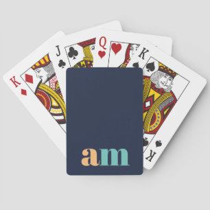 Perzik en turquoise elegant monogram ontwerp pokerkaarten