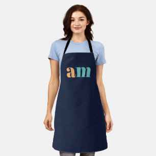 Perzik en turquoise elegant monogram ontwerp schort