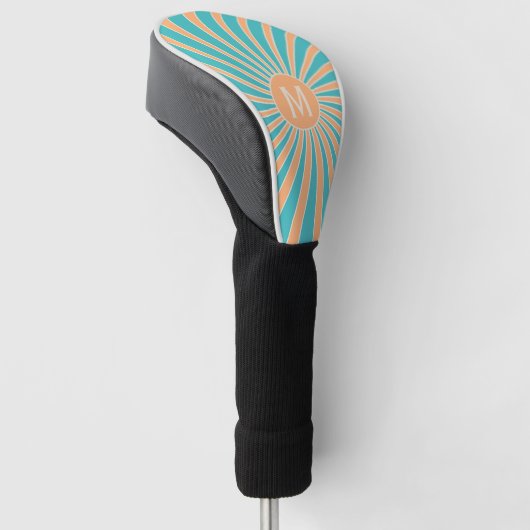 Perzik en turquoise retro stijl zonnestraalontwerp golfheadcover (Schuin)