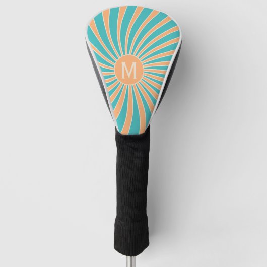 Perzik en turquoise retro stijl zonnestraalontwerp golfheadcover (Voorkant)