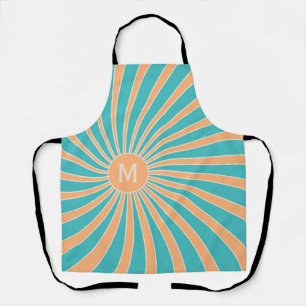 Perzik en turquoise retro stijl zonnestraalontwerp schort