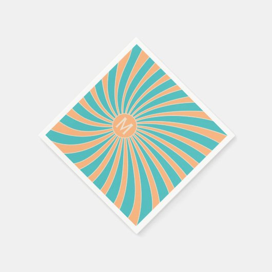 Perzik en turquoise retro stijl zonnestraalontwerp servet (Hoek)