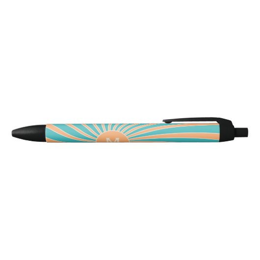 Perzik en turquoise retro stijl zonnestraalontwerp zwarte inkt pen (Bovenkant)