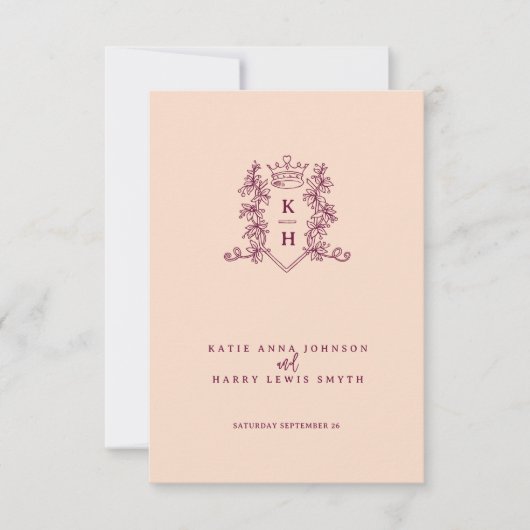 Perzik en wijnrode kroonbruiloft Reactie Kaart (Voorkant)