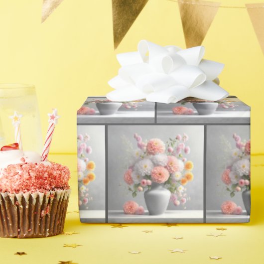 Perzik en wit Dahlia Boeket Cadeaupapier (Verjaardagsfeest)