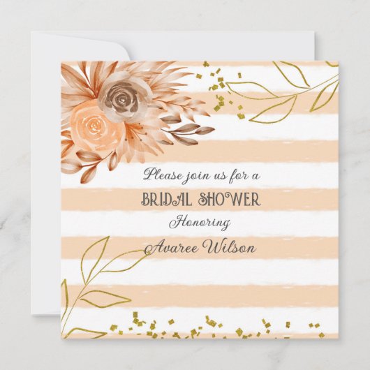 Perzik en wit gestreept met gouden douche kaart (Voorkant)