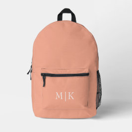 Perzik en wit | Modern monogram Bedrukte Rugzak