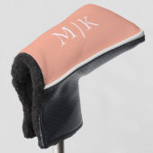 Perzik en wit | Modern monogram Golfheadcover (3/4 voorkant)