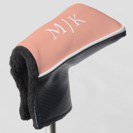 Perzik en wit | Modern monogram Golfheadcover (3/4 voorkant)