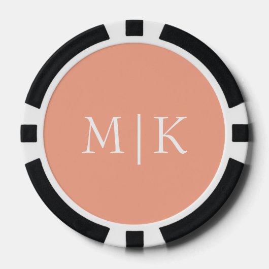 Perzik en wit | Modern monogram Poker Chips (Voorkant)
