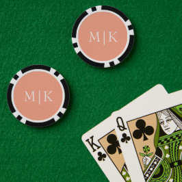 Perzik en wit | Modern monogram Poker Chips