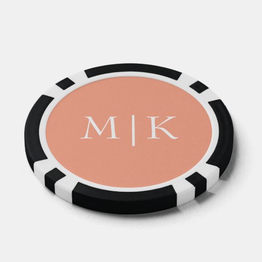 Perzik en wit | Modern monogram Poker Chips (Enkel)