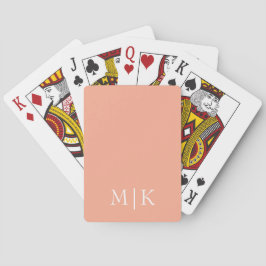 Perzik en wit | Modern monogram Pokerkaarten
