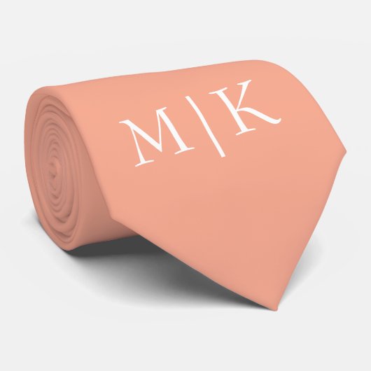 Perzik en wit | Modern monogram Stropdas (Opgerold)