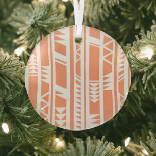 Perzik en wit tribal print patroon glas ornament