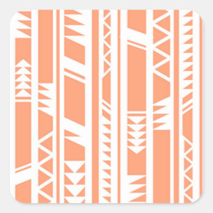 Perzik en wit tribal print patroon vierkante sticker