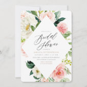 Perzik en witte bloemen bruids douche uitnodiging (Voorkant)