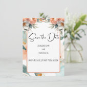 Perzik en witte bloemen save the date (Staand voorkant)