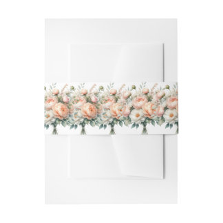 Perzik en witte bloemen uitnodigingen wikkel