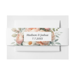 Perzik en witte bloemen uitnodigingen wikkel