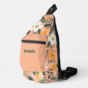 Perzik en witte bloemenprint sling bag